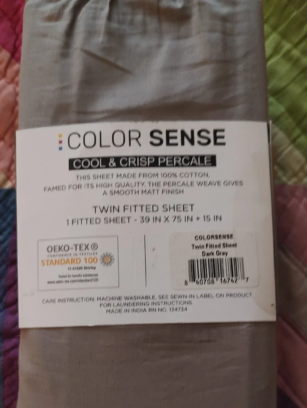 FIRST OFFER! Color Sense Percale Twin Fitted Sheet - Light Gray